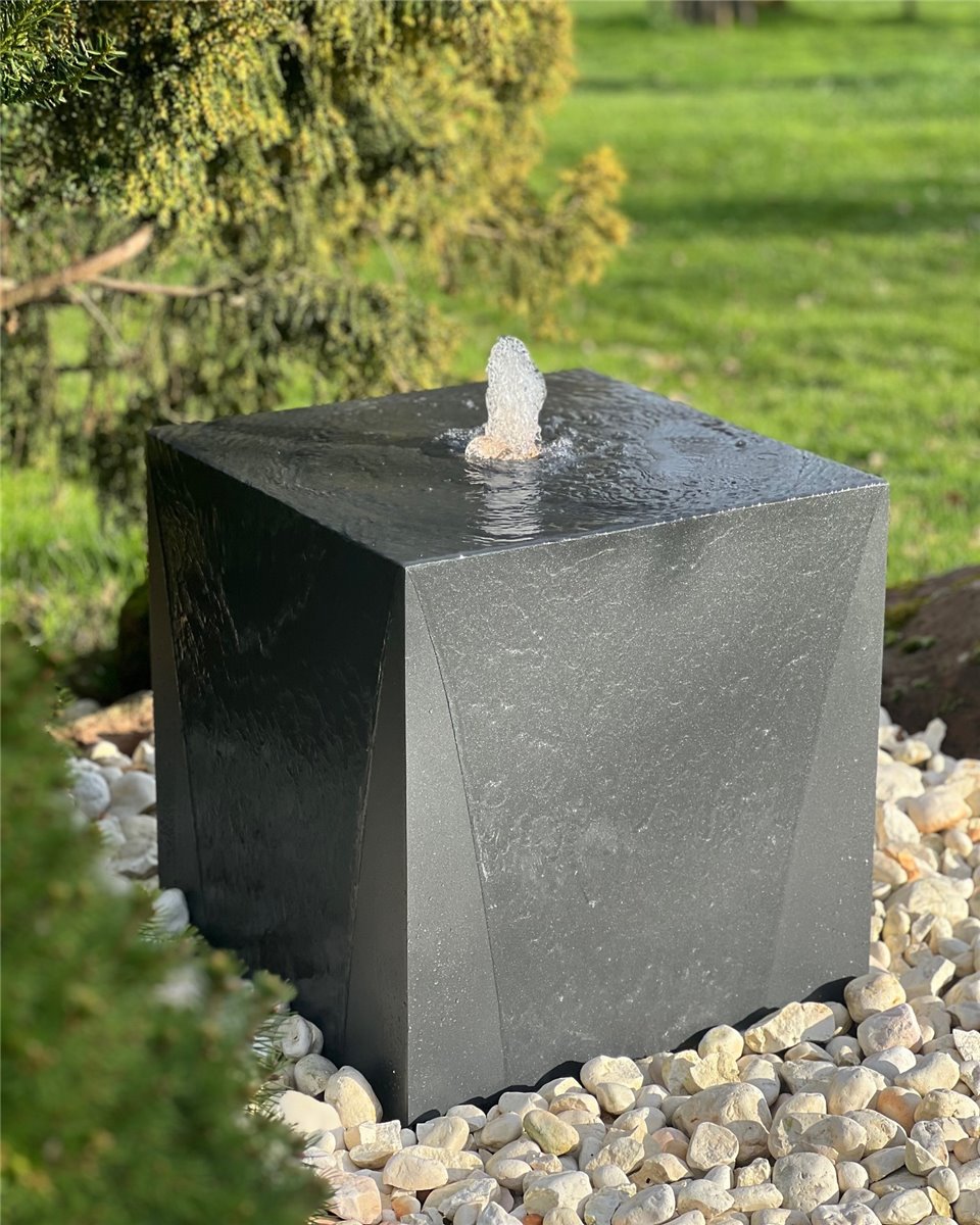 Metall Brunnen Würfel 50 cm anthrazit Gartenbrunnen Springbrunnen Komplettset