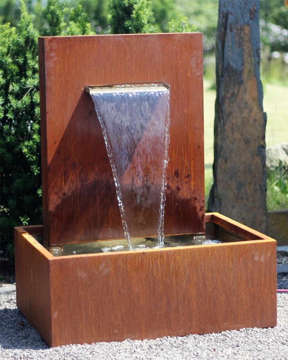 Wasserspiel Cortenstahl Wasserfall L30cm Gartenbrunnen Edelrost Design