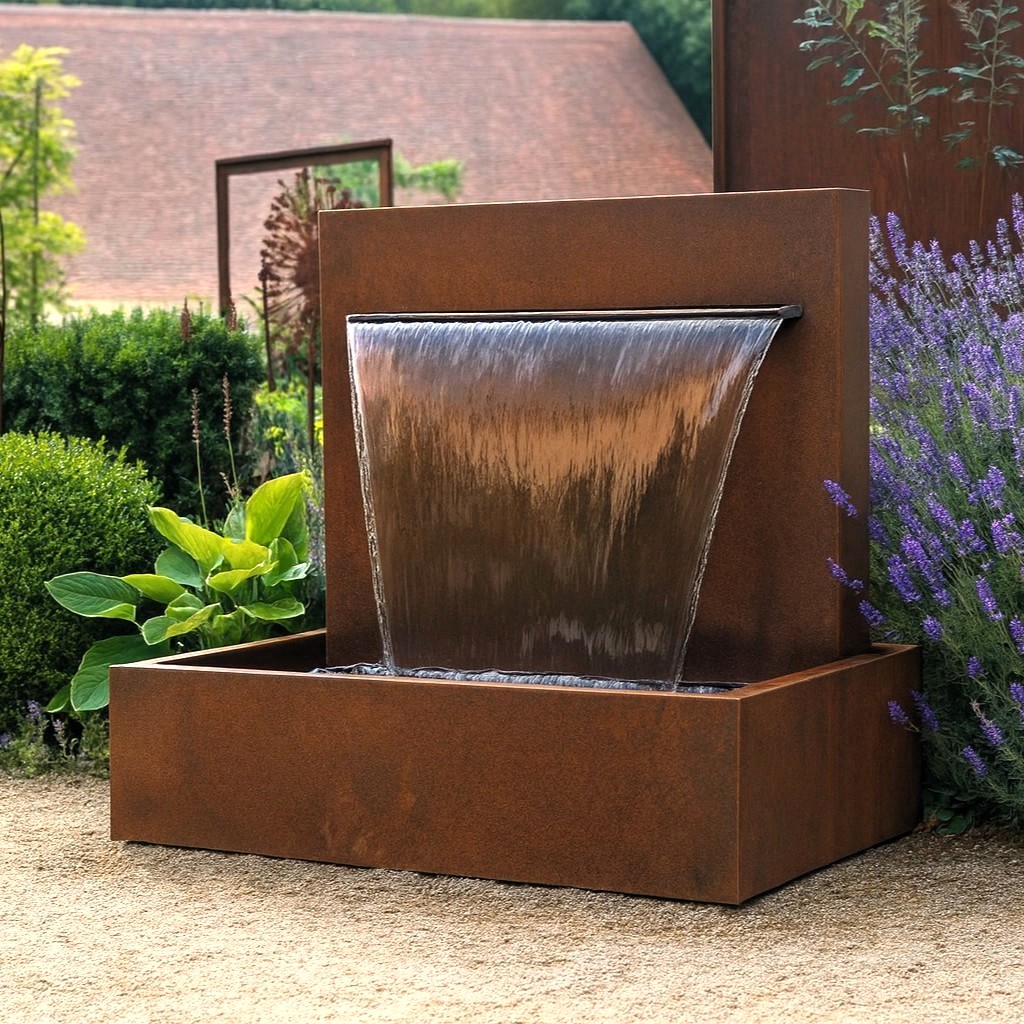 Wasserspiel Cortenstahl Wasserfall L 90 cm Gartenbrunnen Edelrost Design
