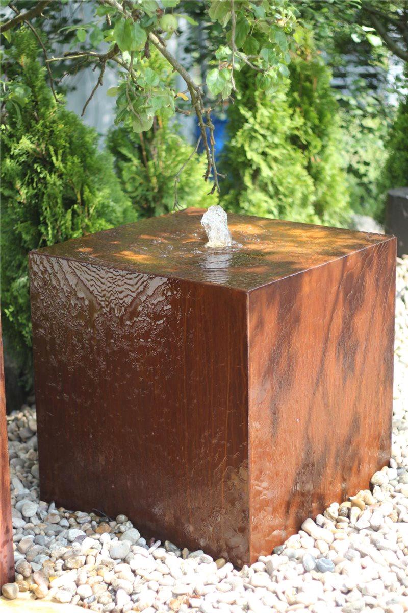 Cortenstahl Würfel 40cm Edelrost Gartenbrunnen Springbrunnen Komplettset