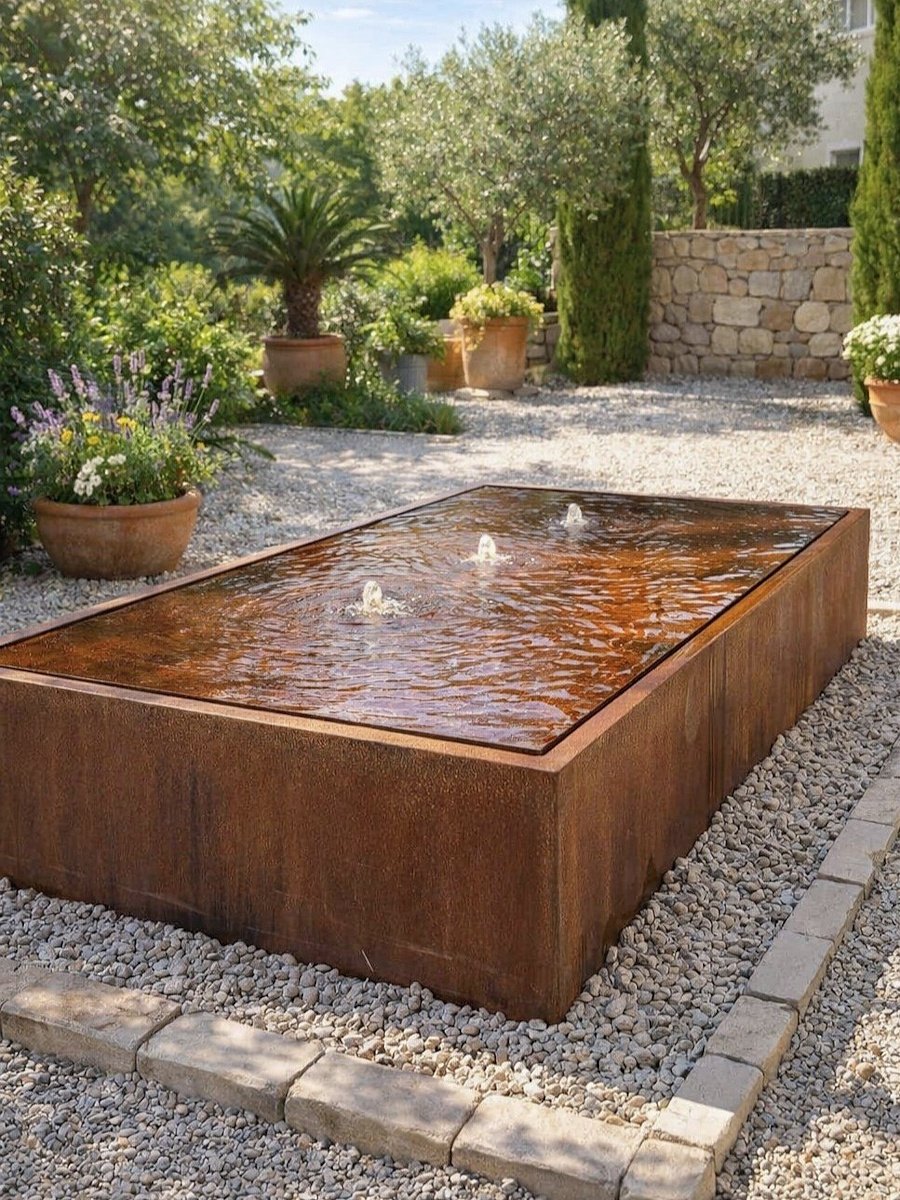 Cortenstahl Wassertisch 200x100x30cm Gartenbrunnen Springbrunnen Edelrost Design