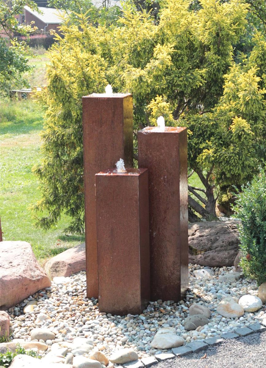 Cortenstahl Säulen Trio 150/30 Edelrost Gartenbrunnen Springbrunnen Komplettset