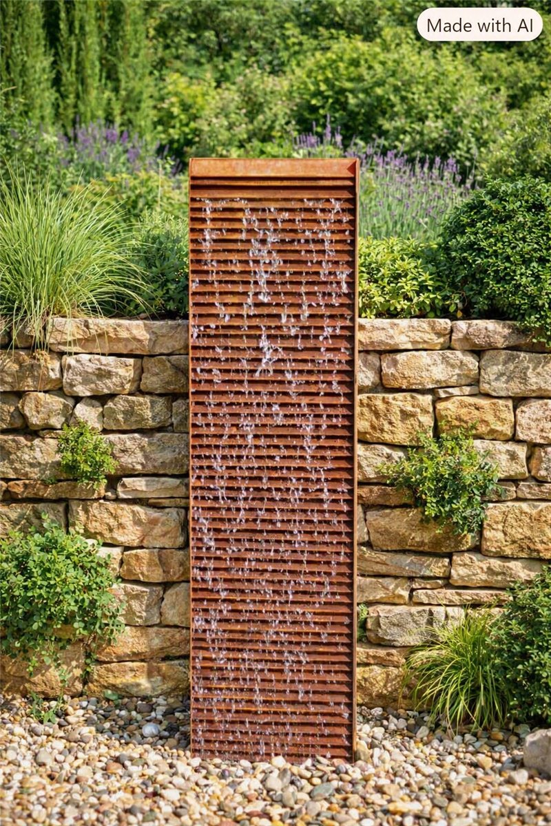 Cortenstahl Wasserwand Lamelle 150cm Edelrost Gartenbrunnen Komplettset