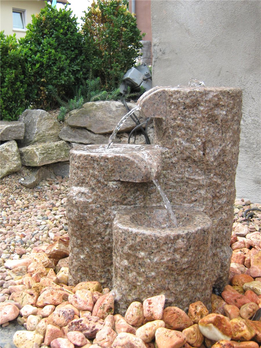 NUR ABHOLUNG! Wasserspiel SET Quellstein Shugan 45cm Granit rosa Bachlauf Gartenbrunnen