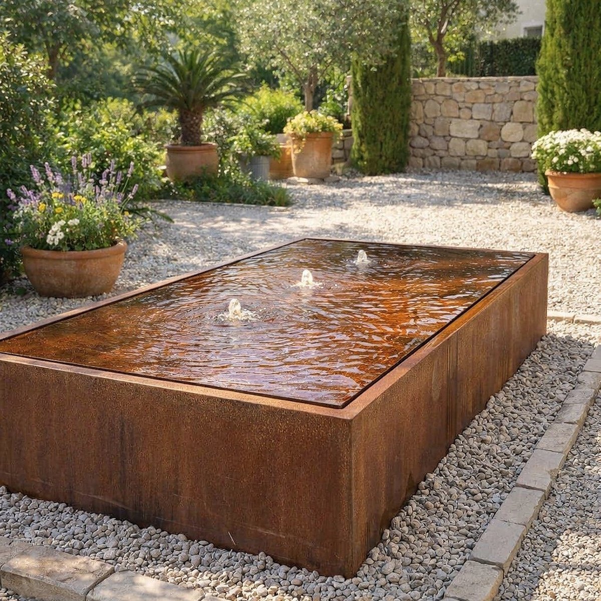 Cortenstahl Wassertisch 200x100x30cm Gartenbrunnen Springbrunnen Edelrost Design