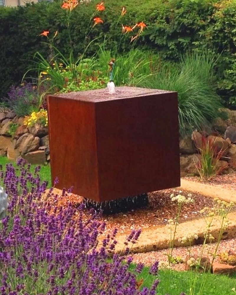 Cortenstahl Würfel 80 Schwebeoptik Gartenbrunnen Springbrunnen Komplettset