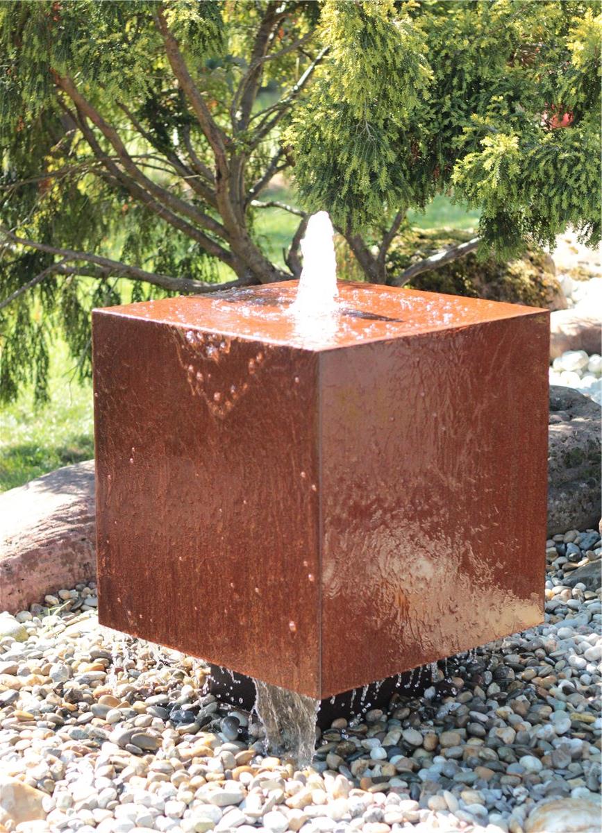 Cortenstahl Würfel 70cm Schwebeoptik Edelrost Gartenbrunnen Springbrunnen Komplettset