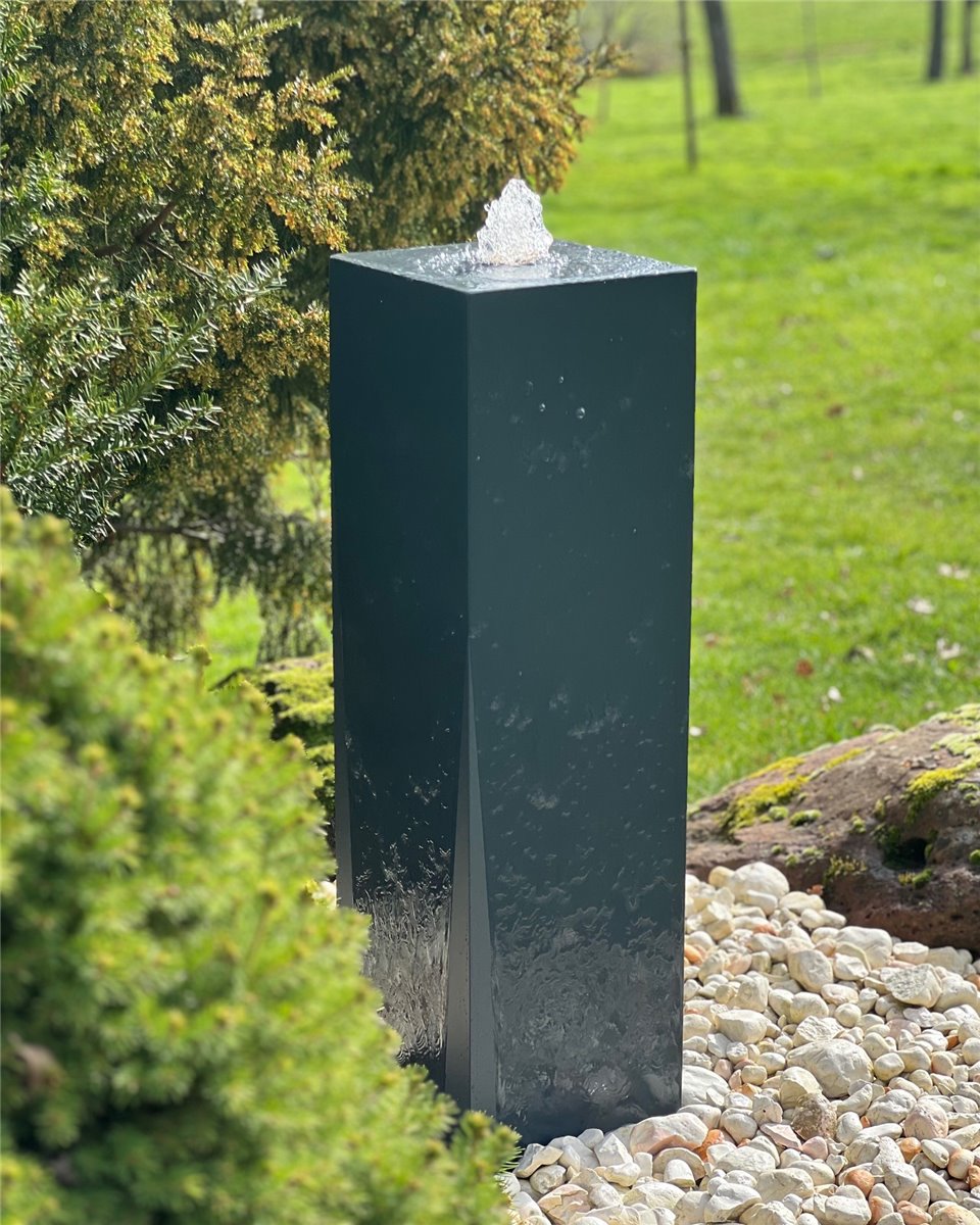 Metall Brunnen Säule 100 cm anthrazit Gartenbrunnen Springbrunnen Komplettset