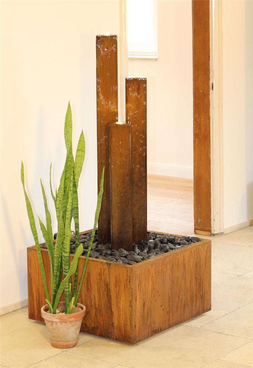 Metallbrunnen Trio Säulen 135 Cortenstahl Edelrost Springbrunnen