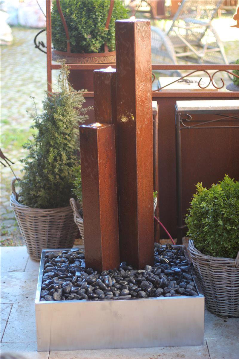 Wasserspiel SET Cordon 3er Säulen 120cm Cortenstahlbrunnen Edelrost Design