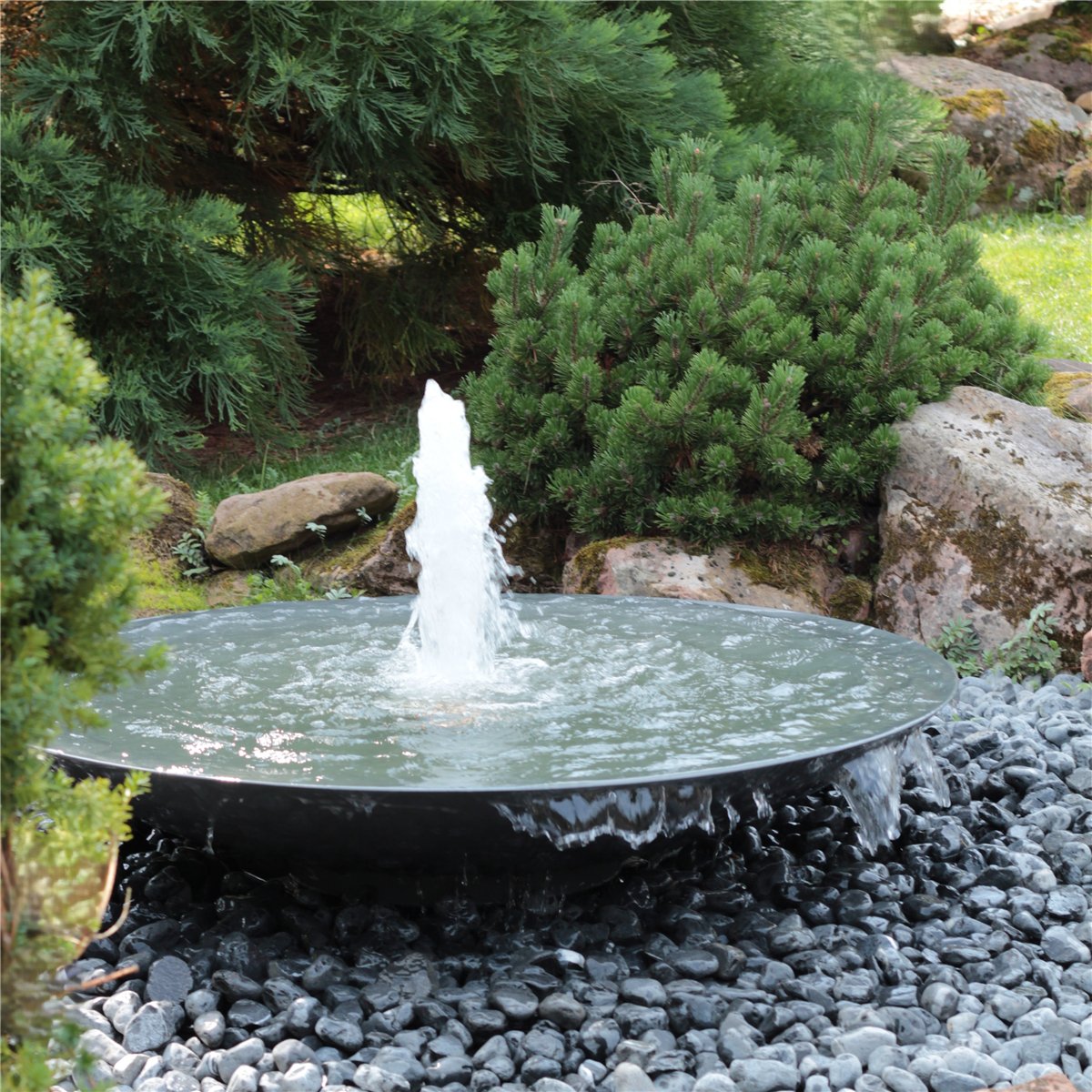 Wasserschale 150 mit Fontäne anthrazit grau Stahlbrunnen Springbrunnen Komplettset