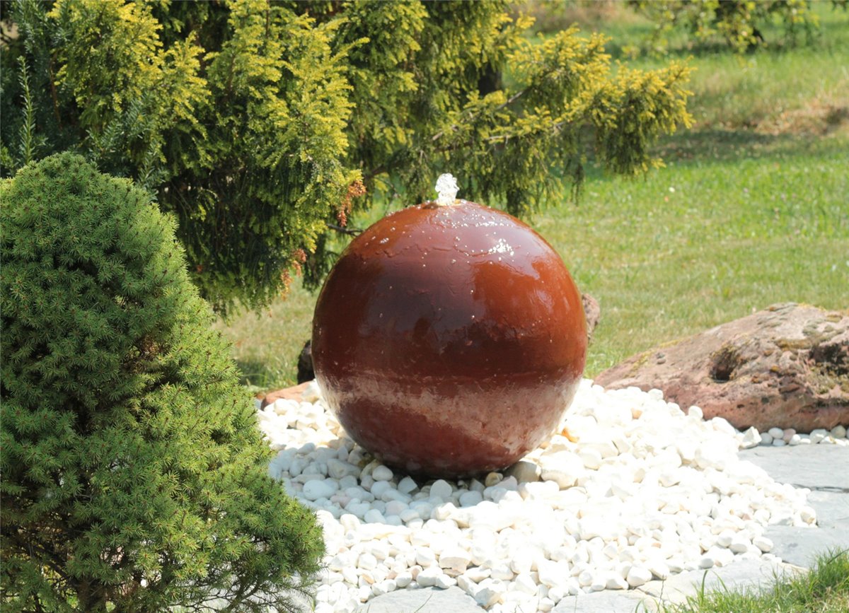 Cortenstahl Kugelbrunnen Kugel 30cm Edelrost Gartenbrunnen Springbrunnen Komplettset