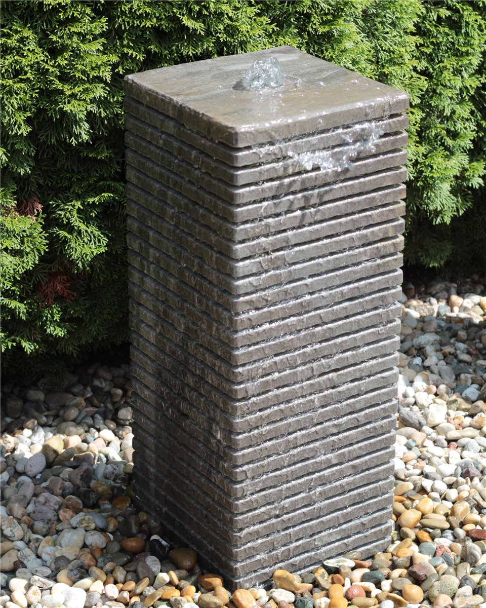 Quellstein Säule Blaustein 80cm Gartenbrunnen Springbrunnen Komplettset
