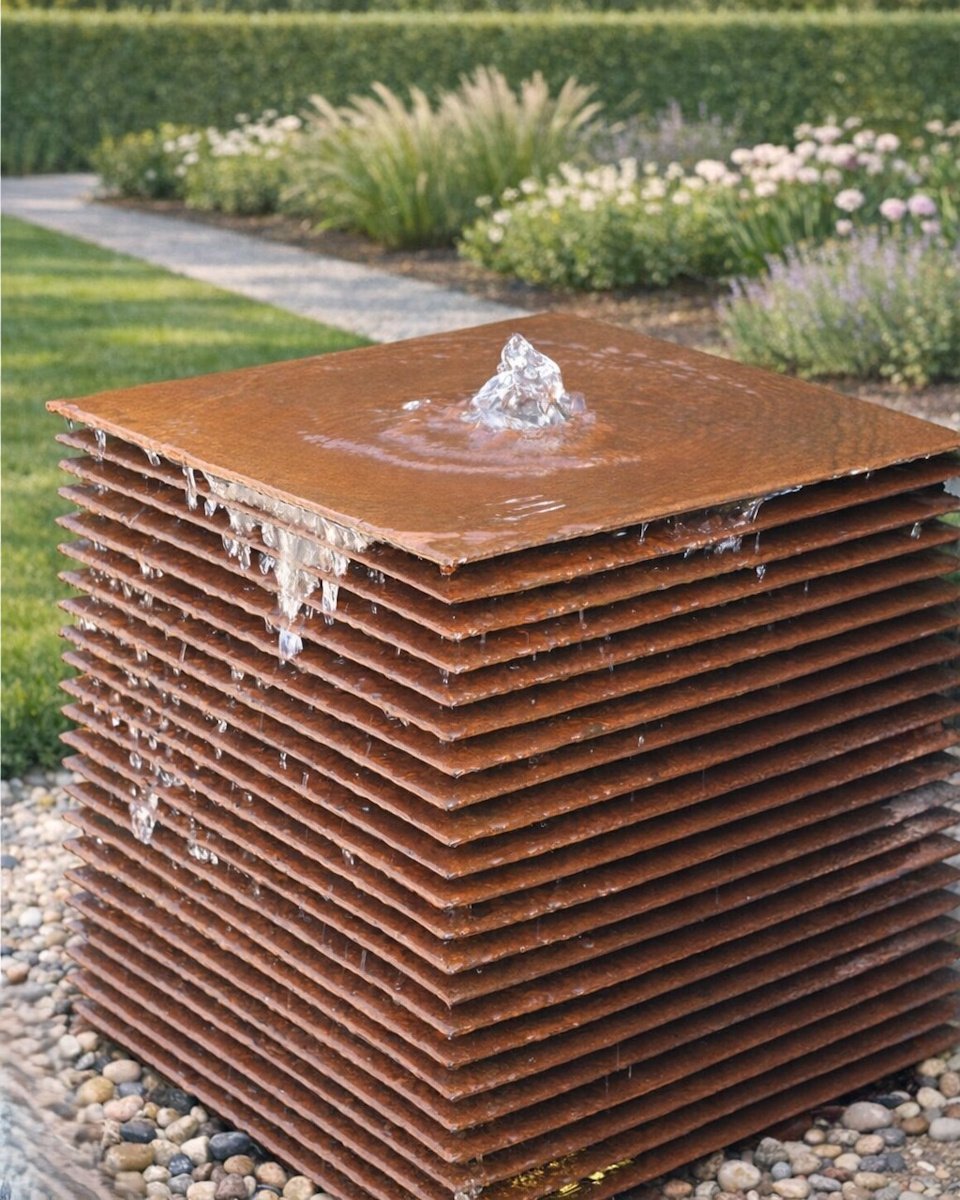 Cortenstahl Säule Lamelle 60 Edelrost Gartenbrunnen Springbrunnen Komplettset