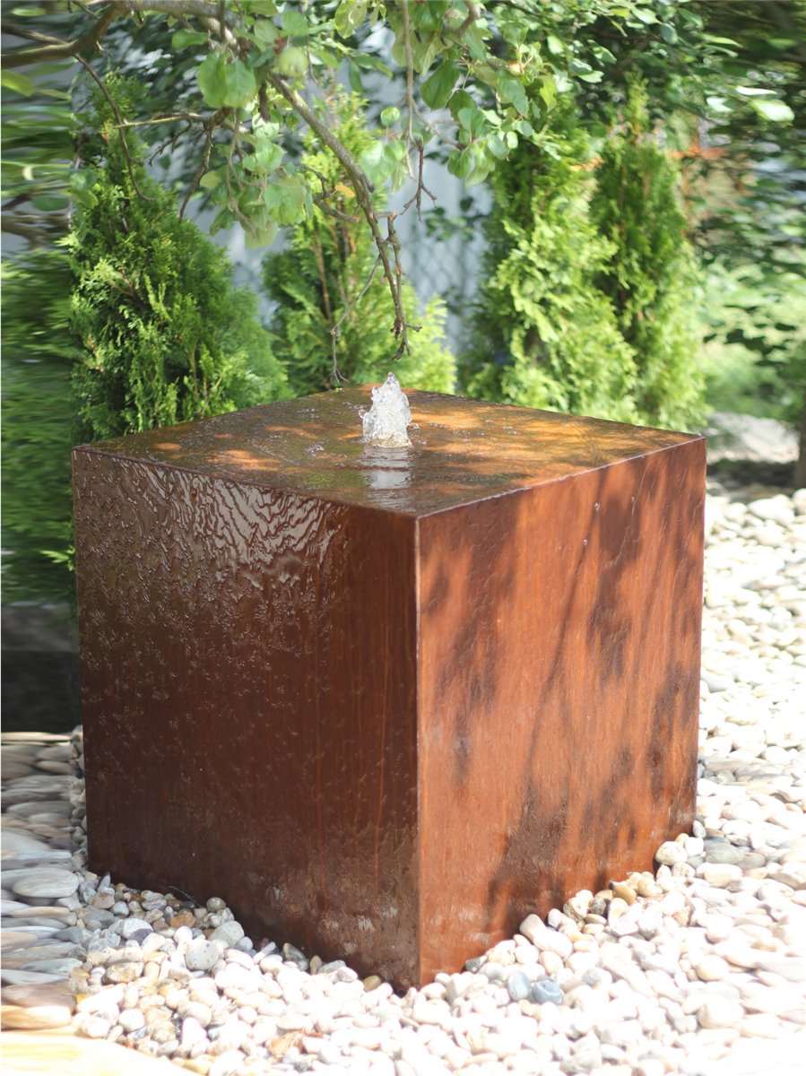 Cortenstahl Würfel 30cm Edelrost Gartenbrunnen Springbrunnen Komplettset