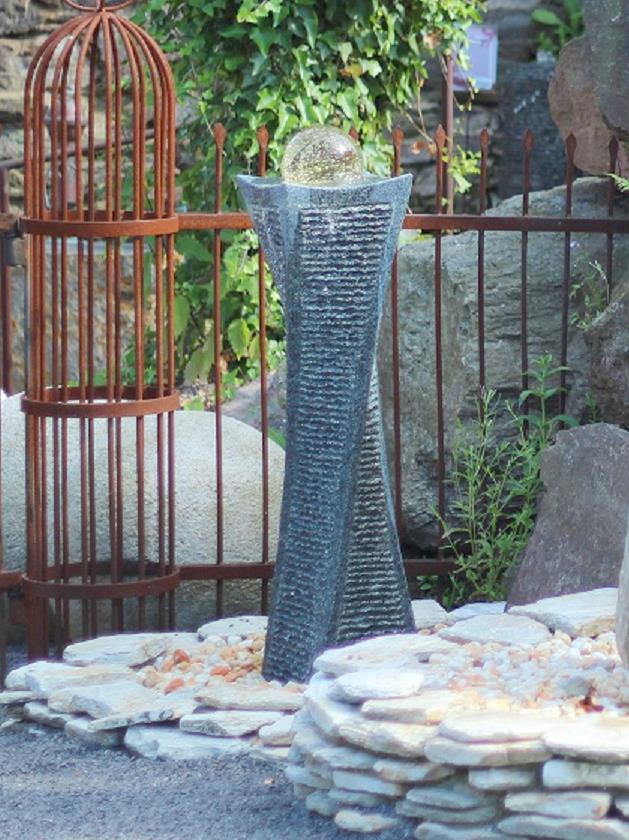 NUR ABHOLUNG! Quellstein Swirl 100cm Granit Gartenbrunnen mit dreh. Glaskugel Komplettset