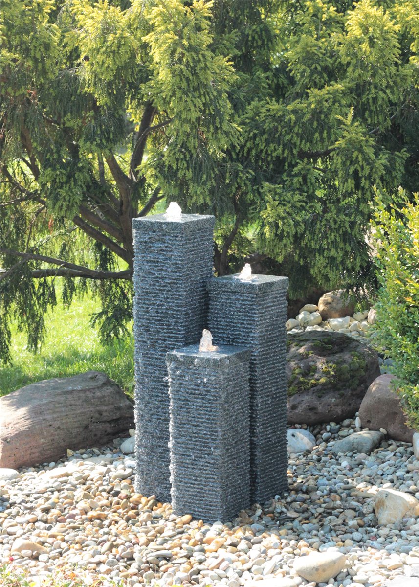 Granitbrunnen Säulen Trio 100/20 Granit Gartenbrunnen Springbrunnen Komplettset