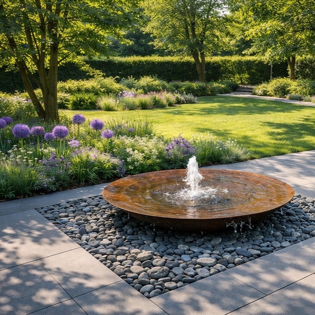 Cortenstahl Wasserschale 150 mit Fontäne Edelrost Springbrunnen Komplettset
