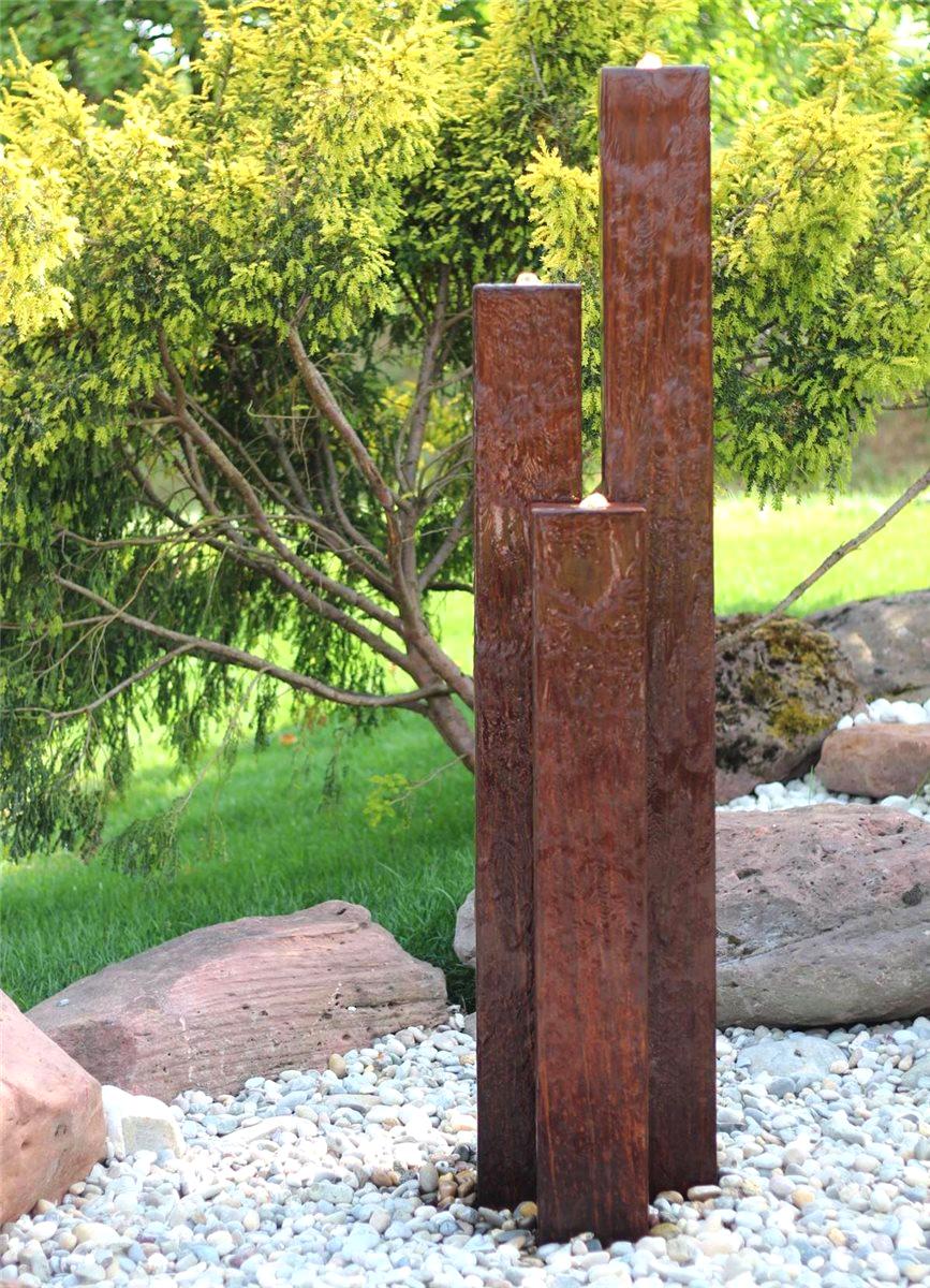 Cortenstahl Säulen Trio 160/15 Edelrost Gartenbrunnen Springbrunnen Komplettset