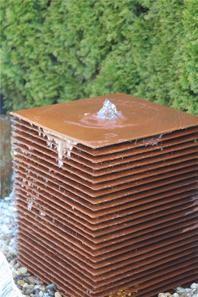 Cortenstahl Säule Lamelle 60 Edelrost Gartenbrunnen Springbrunnen Komplettset